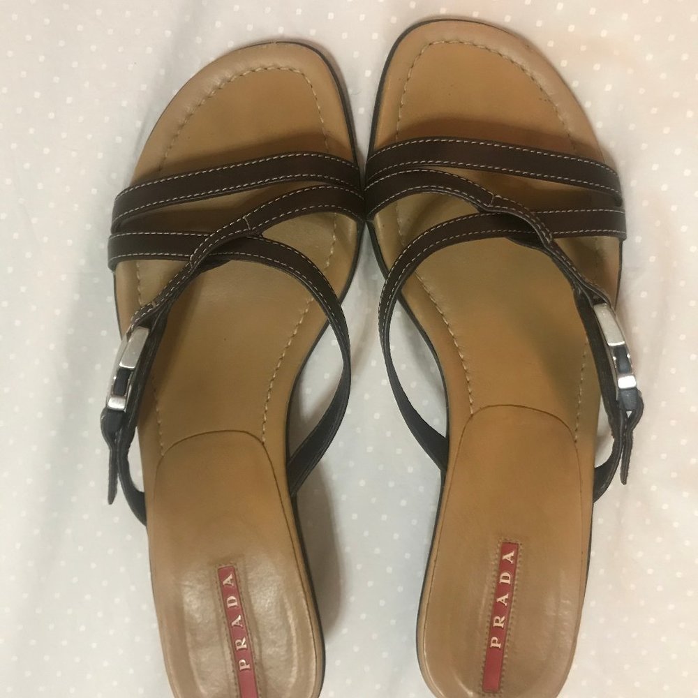 Prada Brown Step-in Sandals with Kitten Heel